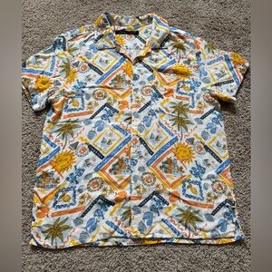 Tropical Print Short-Sleeve Button-Down Shirt - White/Multi